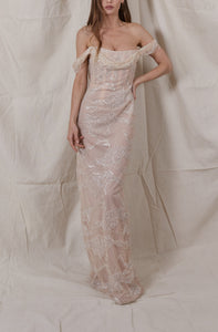 Anahita Embroidered Crystal Gown in Nude