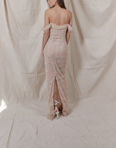 Anahita Embroidered Crystal Gown in Nude