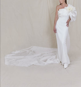 Lulu Gown with Hand Draped A-Symmetrical Organza Bodice