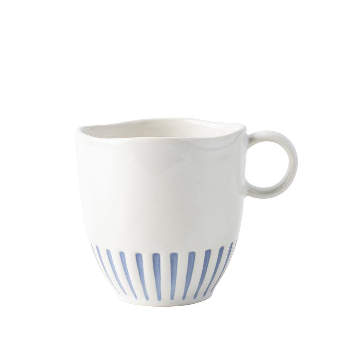 Front view of Sitio Stripe Indigo Mug showcasing breezy blue stripes with white background