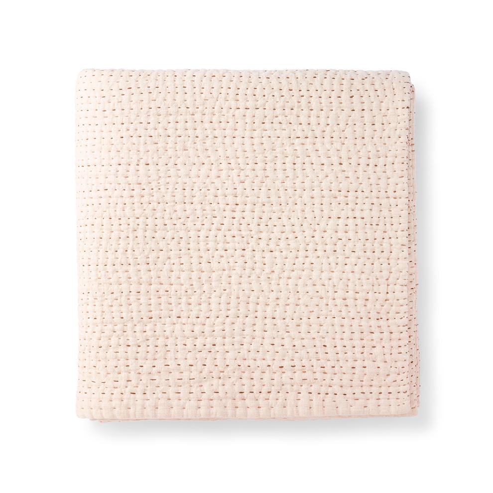 Blush Linen Kantha Quilt Blanket