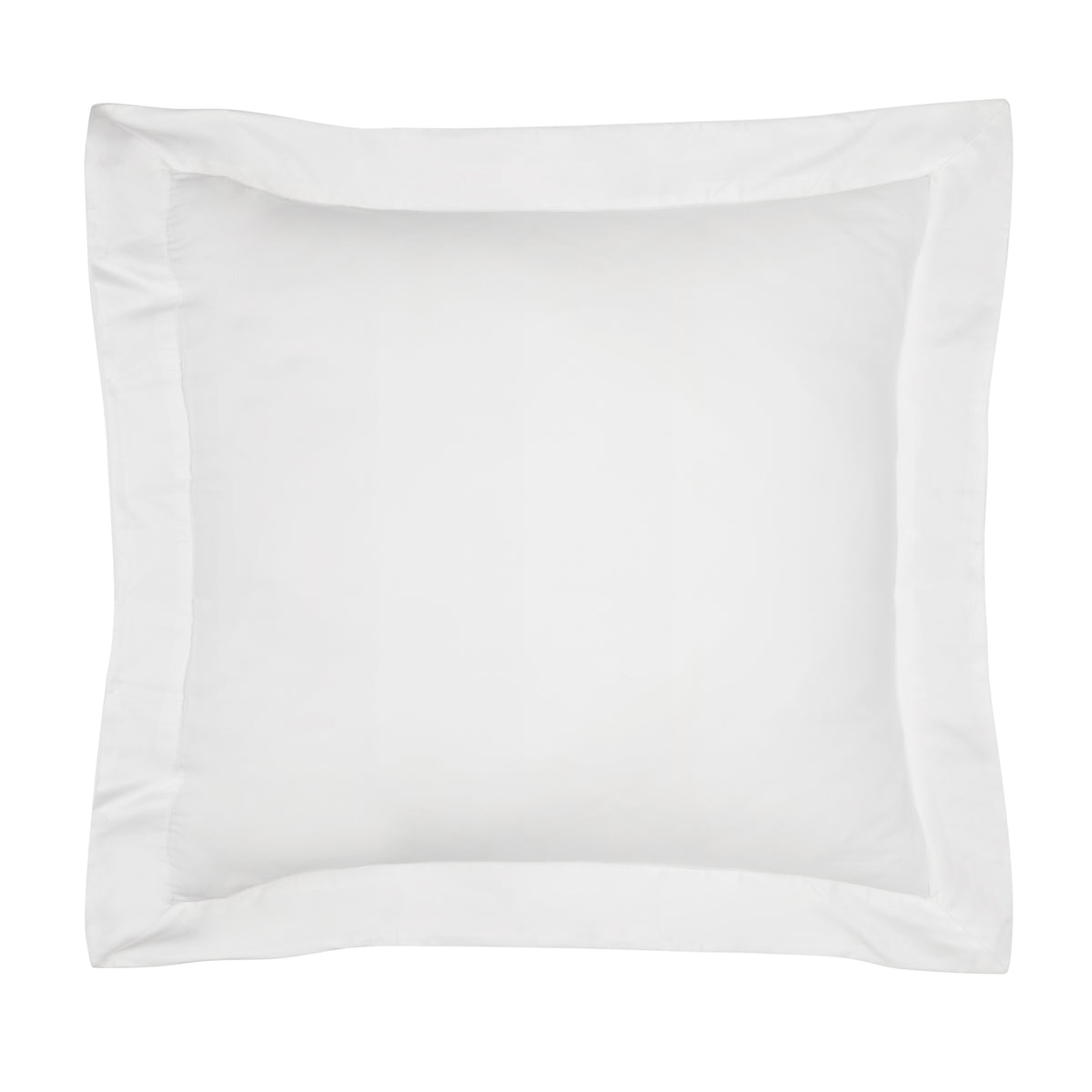 Top-down view of white bamboo euro sham showing wide mitered flange border on plain white background
