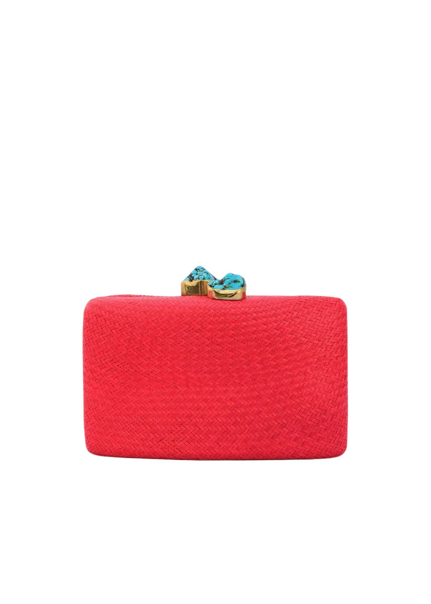 Jen Clutch with Turquoise Stone in Red