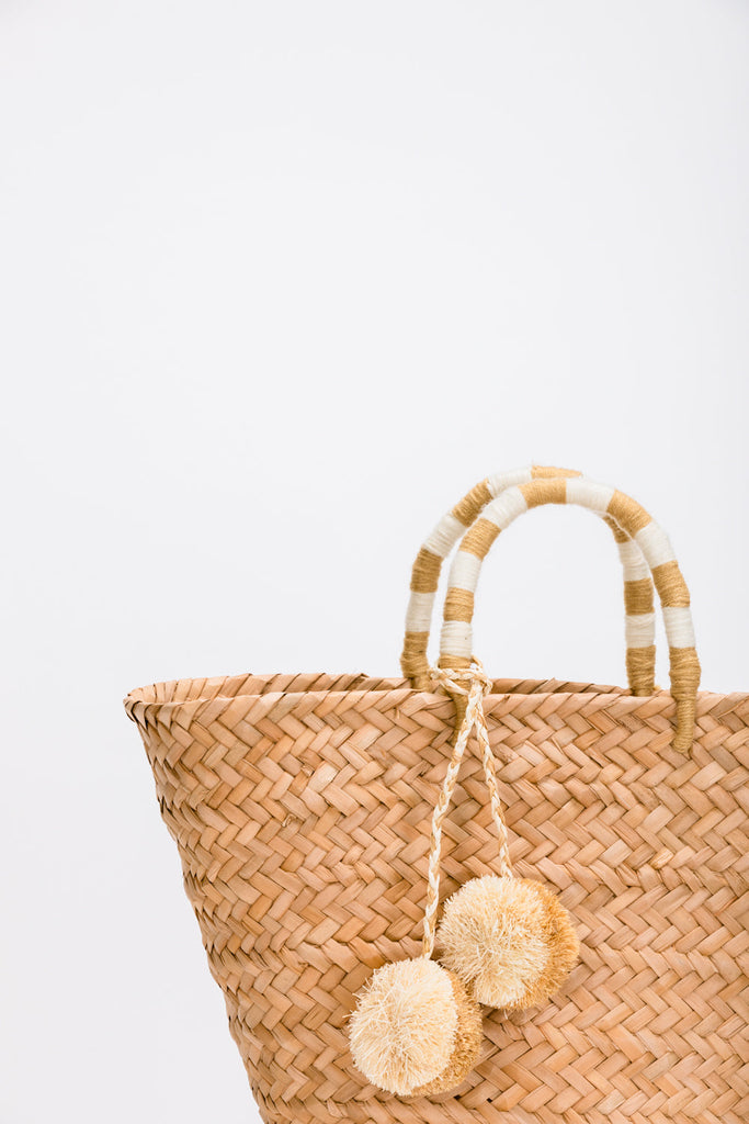 Kayu St. Tropez Pompom Straw Tote, O/S / Ivory