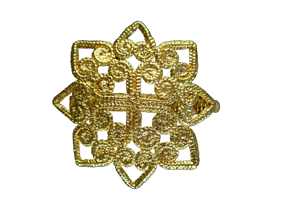 Front view of Leaves Arabesque Hairpin showcasing an ornate symmetrical leaf motif on a white background