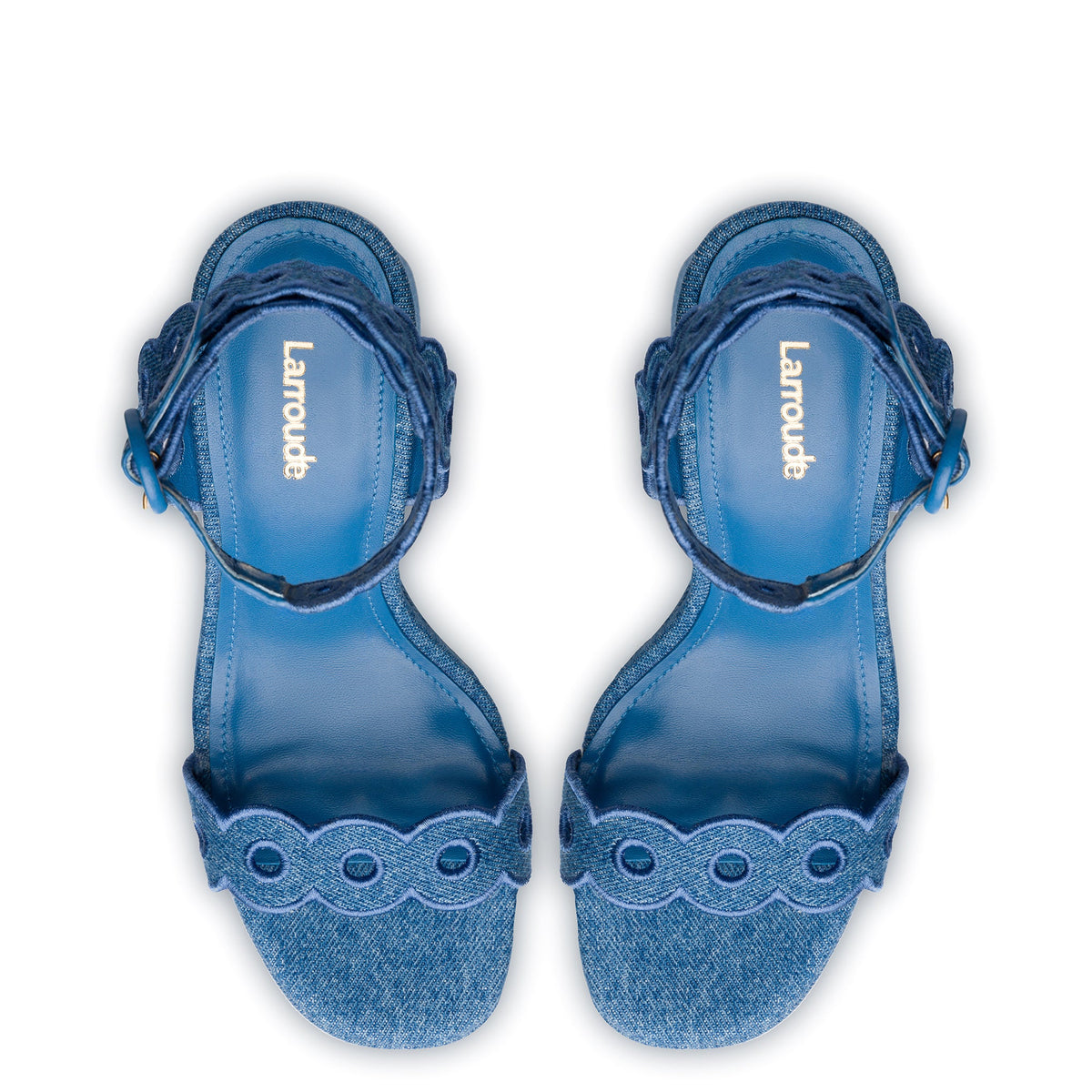 Dolly Broderie Sandal In Blue Stoned Denim