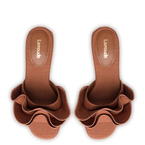 Brigitte Ruffle Mule In Caramel Raffia