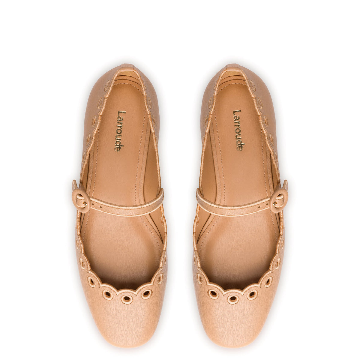 Blair Broderie Ballet Flat in Tan Leather