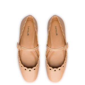 Blair Broderie Ballet Flat in Tan Leather