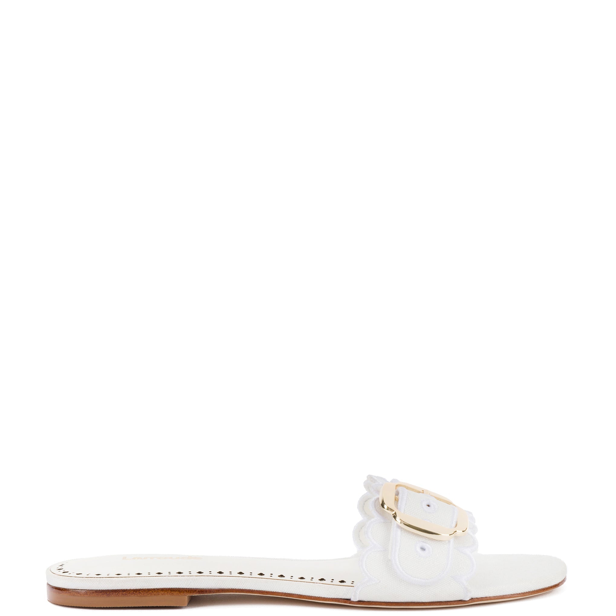 Ivy Broderie Flat Mule In White Raffia