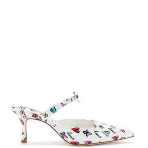 Daisy Pump in White Heart Printed Leather