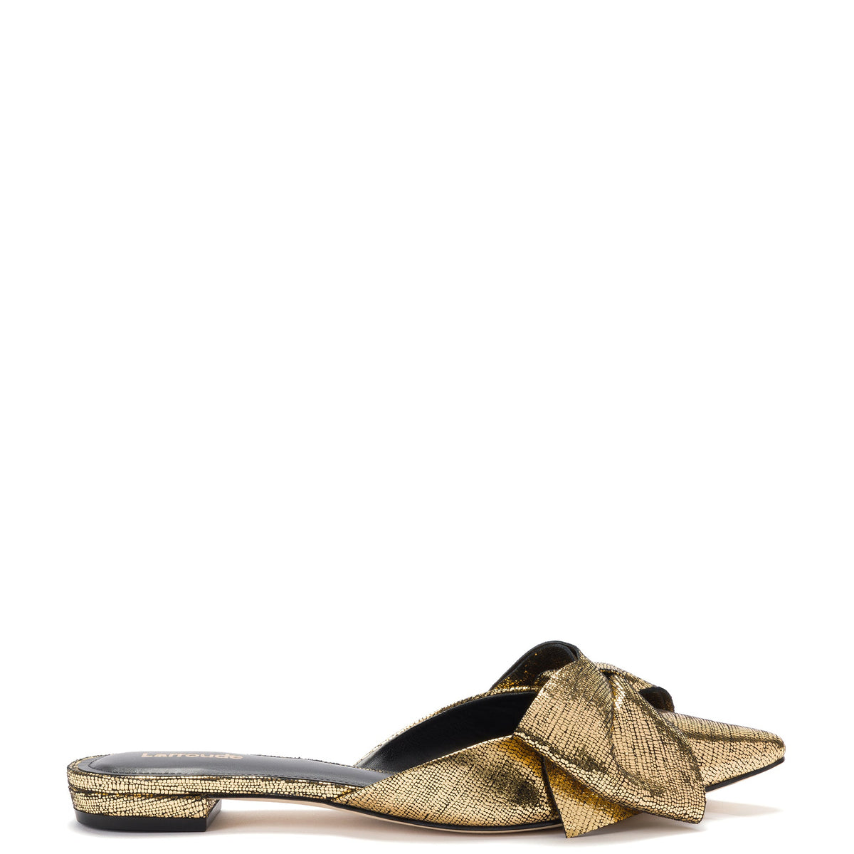 Elle Flat Mule In Gold Cracked Metallic Leather