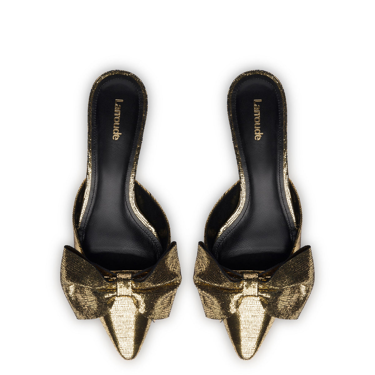 Elle Flat Mule In Gold Cracked Metallic Leather