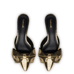 Elle Flat Mule In Gold Cracked Metallic Leather