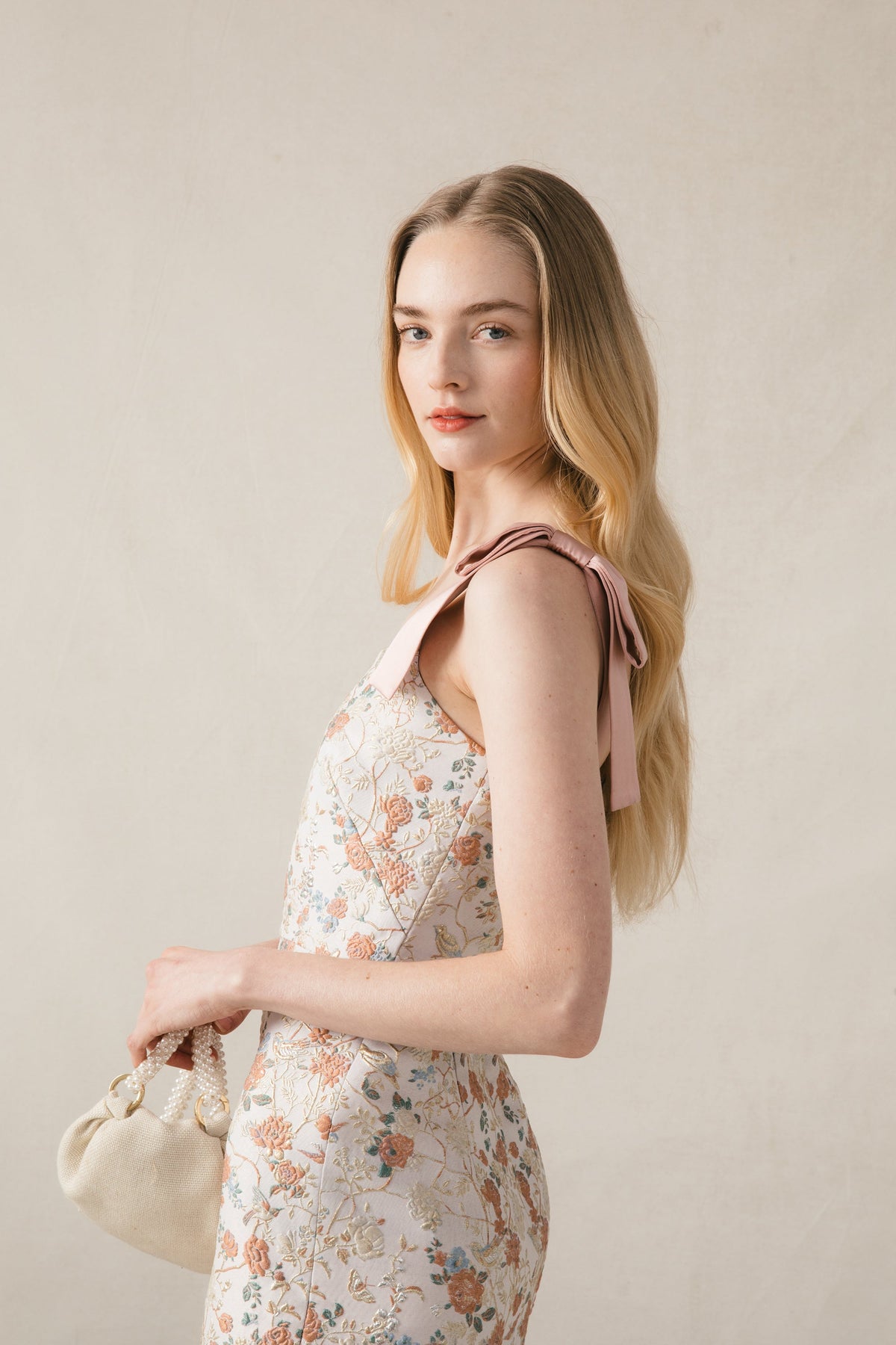 Sophie Dress in Blush Floral Brocade