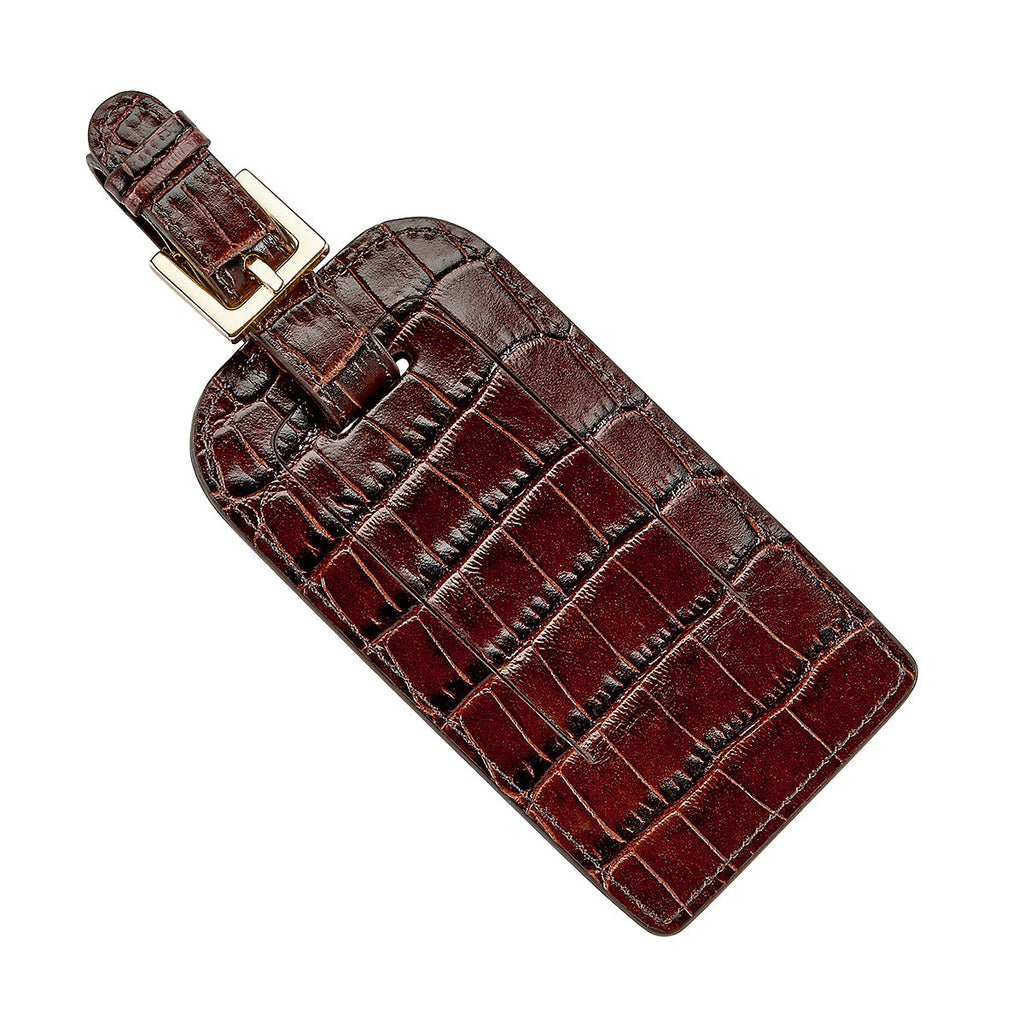 Luggage Tag in Crocodile Embossed Leather