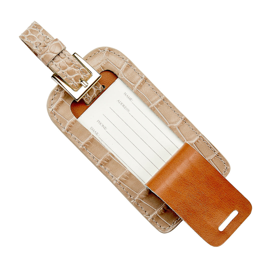 Luggage Tag in Crocodile Embossed Leather