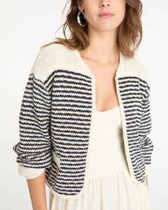Ashton Knit Jacket In Maritime Blue & Cream