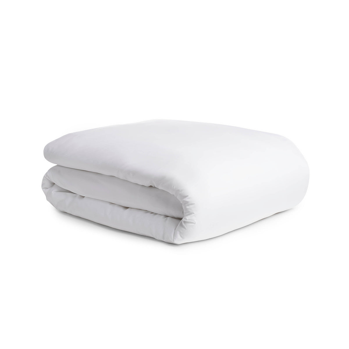 Folded view of Lorimer queen duvet cover showcasing garment washed percale texture in white on a white background