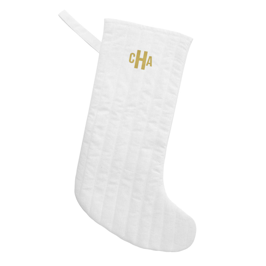 Monogrammed Quilted Linen Stocking