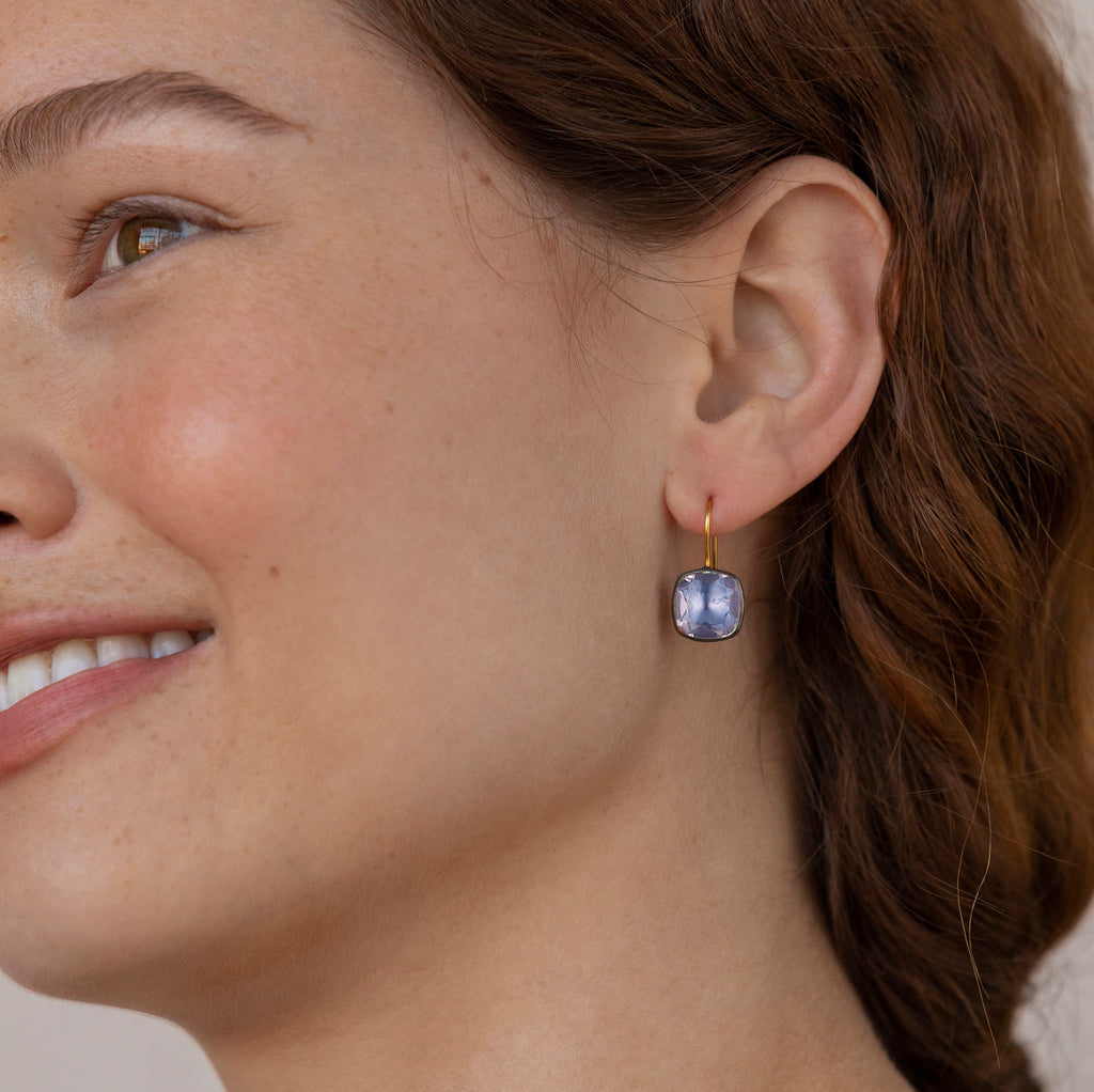 Luzia Button Earrings in Lavender Moon Quartz