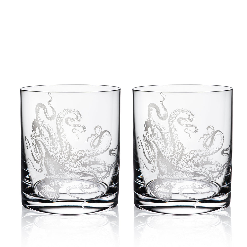 Lucy Tumbler Glasseware Set of 2 Hand etched crystal drinkware glasses from Caskata 