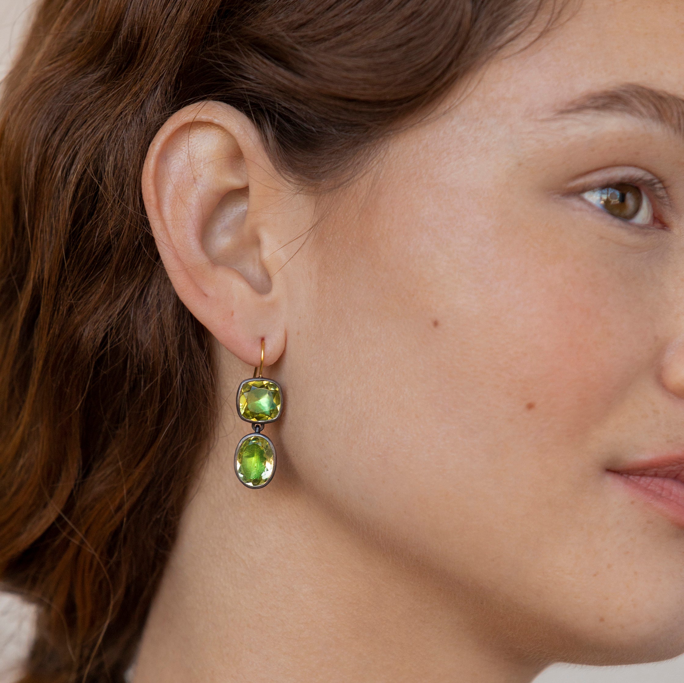 Luzia Cushion Oval Double Drop Earrings in Lemon Quartz