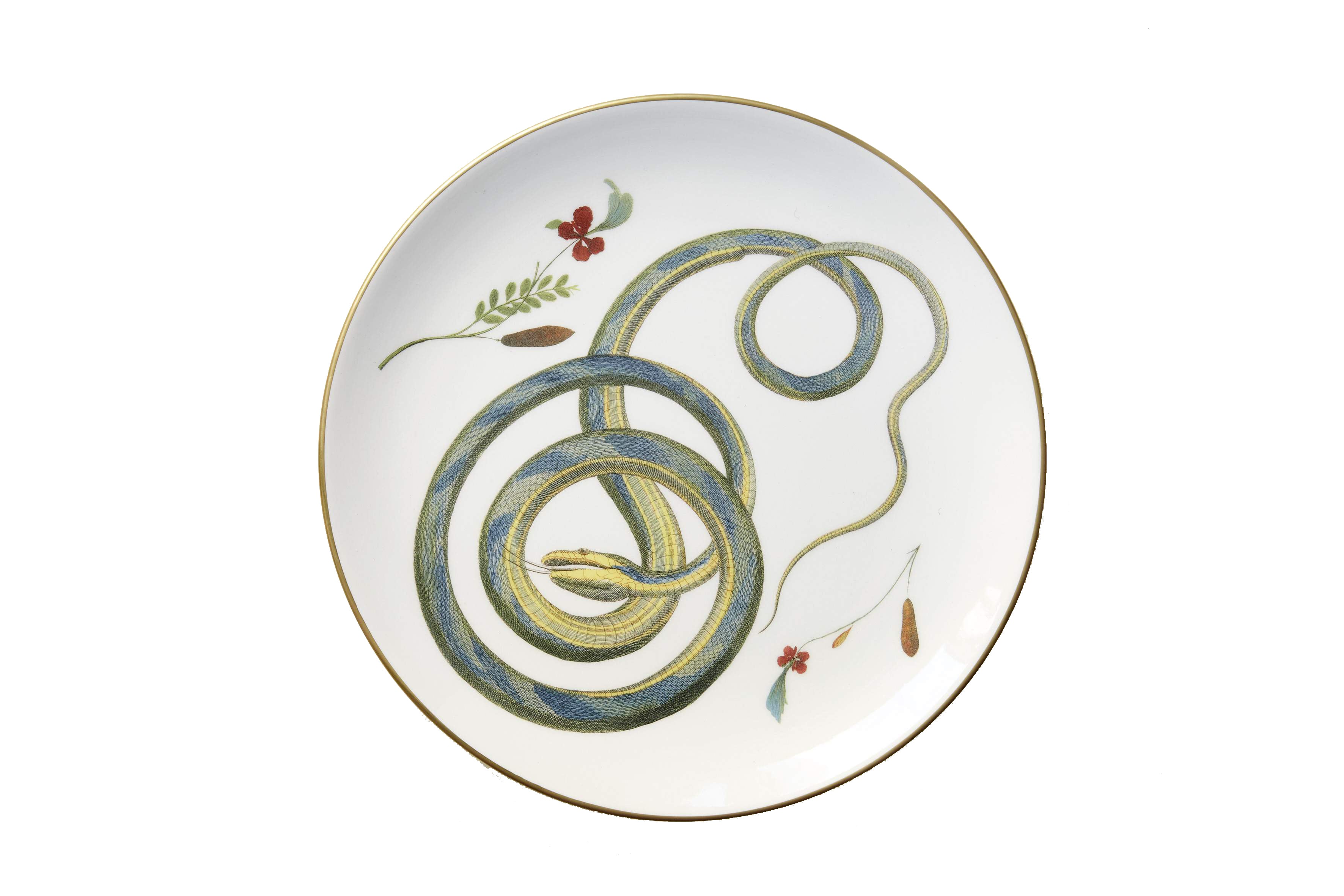 Serpentine Dinner Plate in Blue Serpentine with Flower