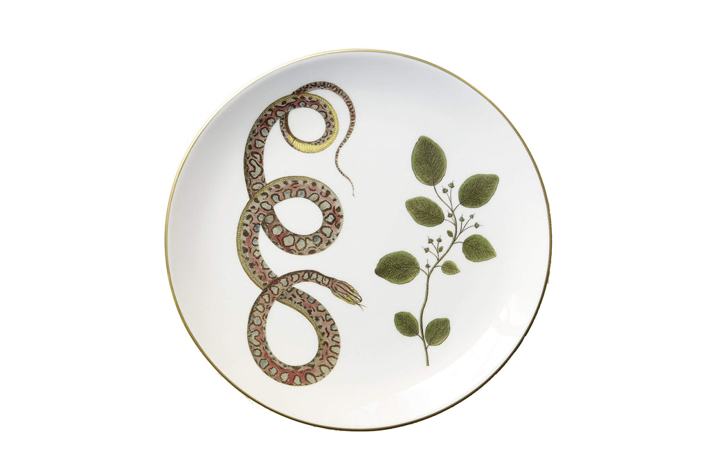 Serpentine Dinner Plate in Spotted Serpentine with Leaves