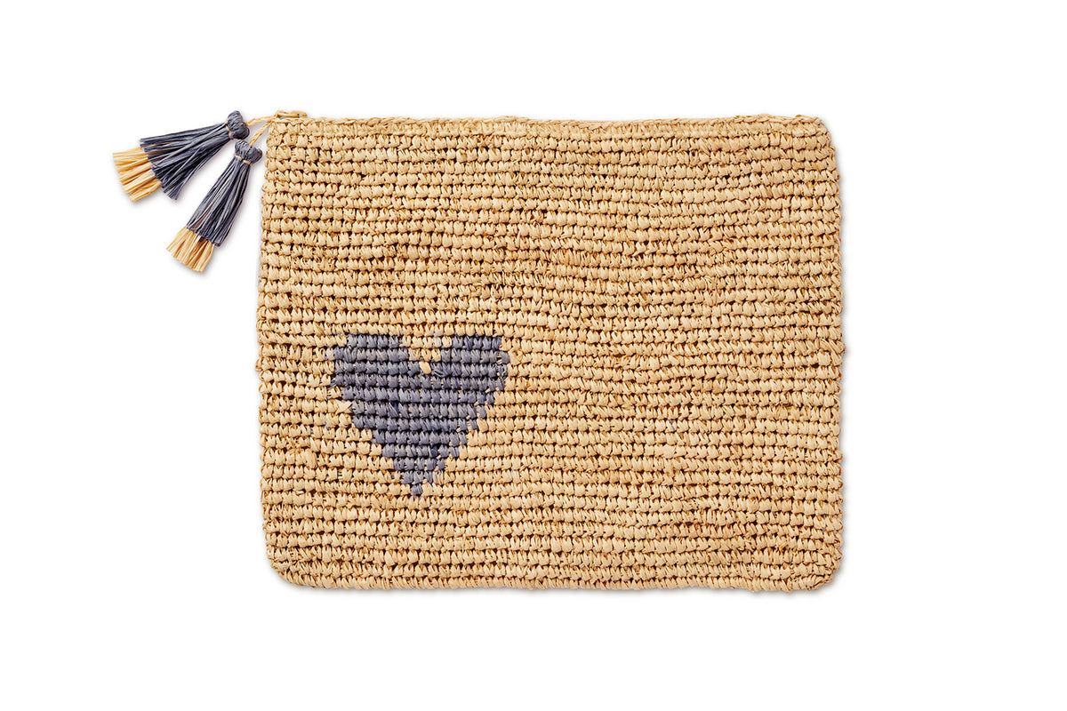 Aerin Heart Raffia Zip Pouch on Over The Moon