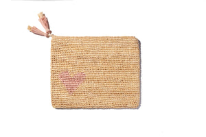 Heart Raffia Zip Pouch Pink Over The Moon