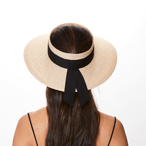 Eugenia Kim Lettie visor in natural hemp back view on model 