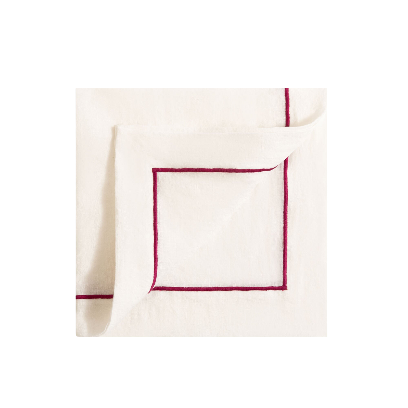 Soft Linen Cord Embroidered Dinner Napkin in White with Bergonia