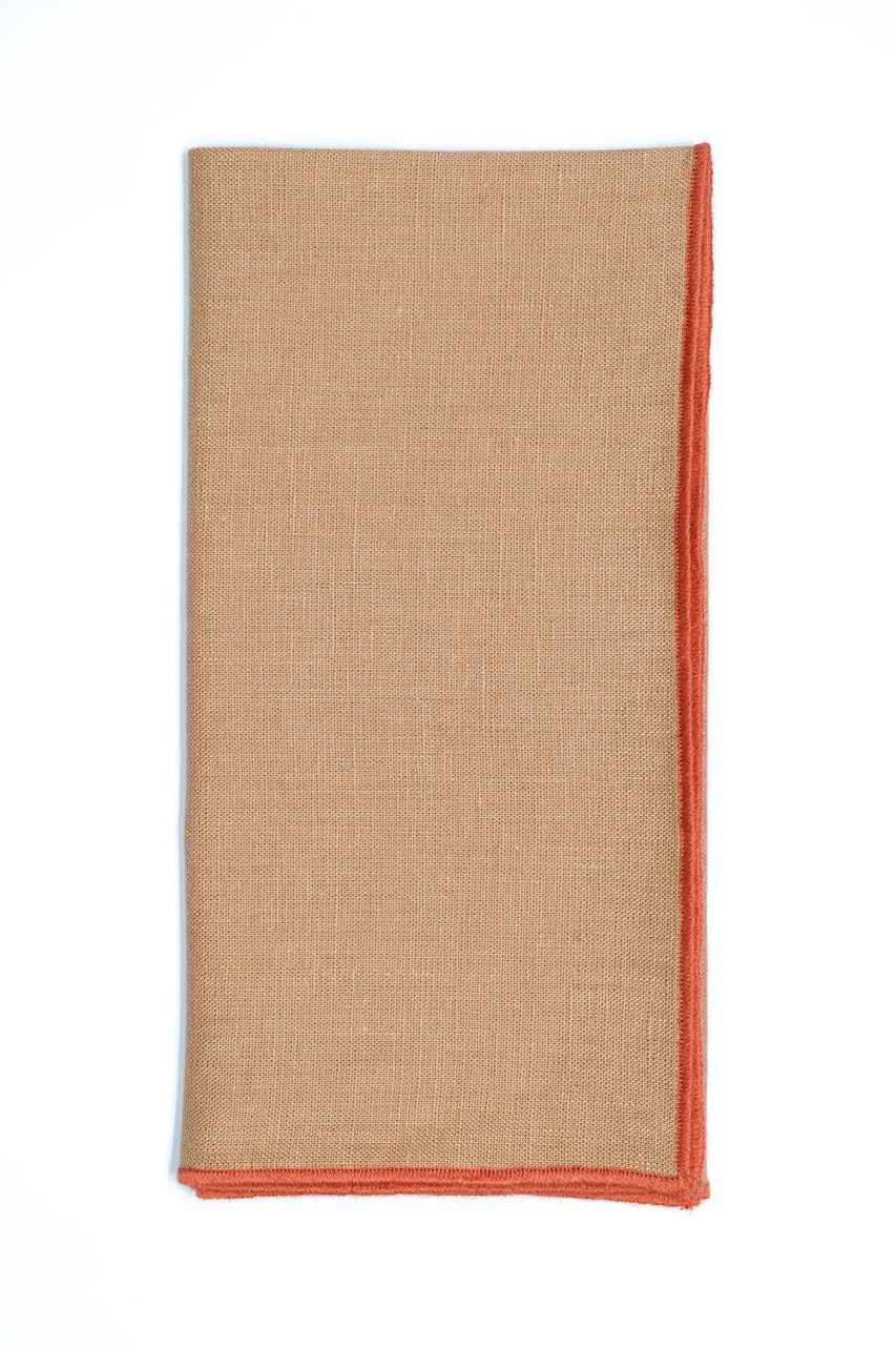 Camel Napkin with Light Orange Small Trim, Set of 4
