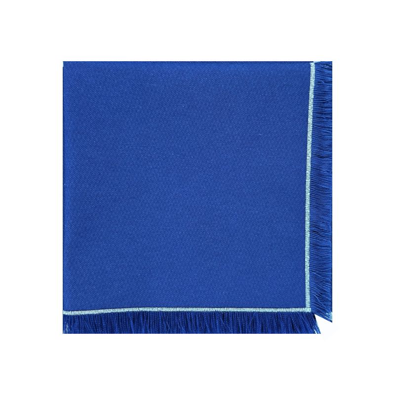 Blue fringe napkin with light blue embroidery, luxury napkin, luxury embroidered napkin, by Flying Sheep Country.