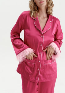 Silky Satin Feather Pajamas with Piping