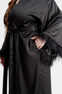 Long Silky Satin Feather Robe