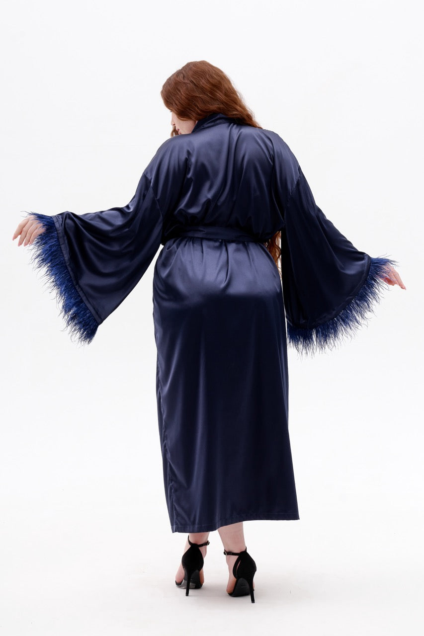 Long Silky Satin Feather Robe