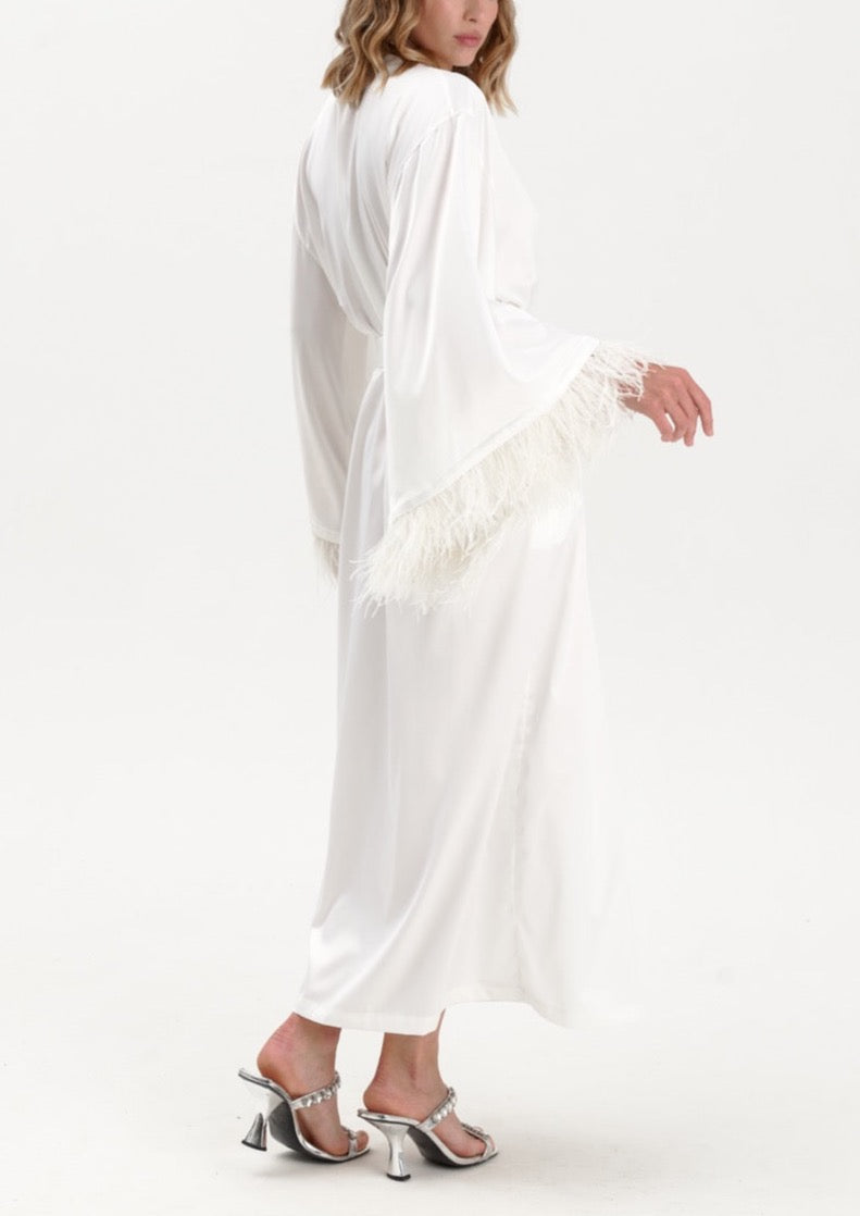 Long Silky Satin Feather Robe