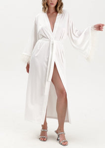 Long Silky Satin Feather Robe