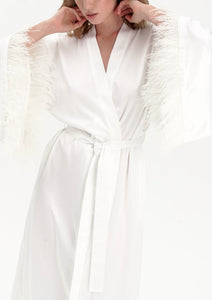 Long Silky Satin Feather Robe