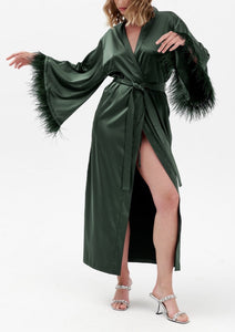 Long Silky Satin Feather Robe