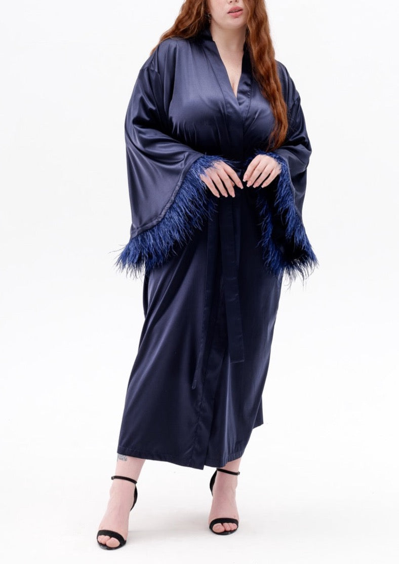 Long Silky Satin Feather Robe