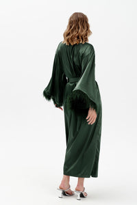 Long Silky Satin Feather Robe