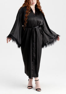 Long Silky Satin Feather Robe