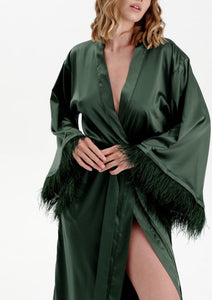 Long Silky Satin Feather Robe