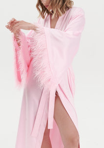 Long Silky Satin Feather Robe