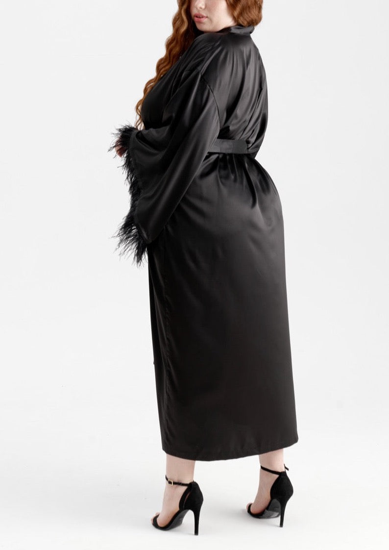 Long Silky Satin Feather Robe