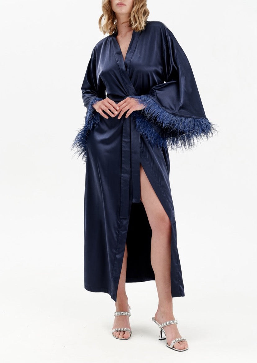 Long Silky Satin Feather Robe