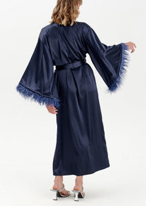 Long Silky Satin Feather Robe